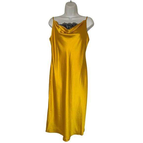 River Island Petite Lace Cowl Neck Butter Yellow Slip Dress Midi Feminine - Picture 7 of 11